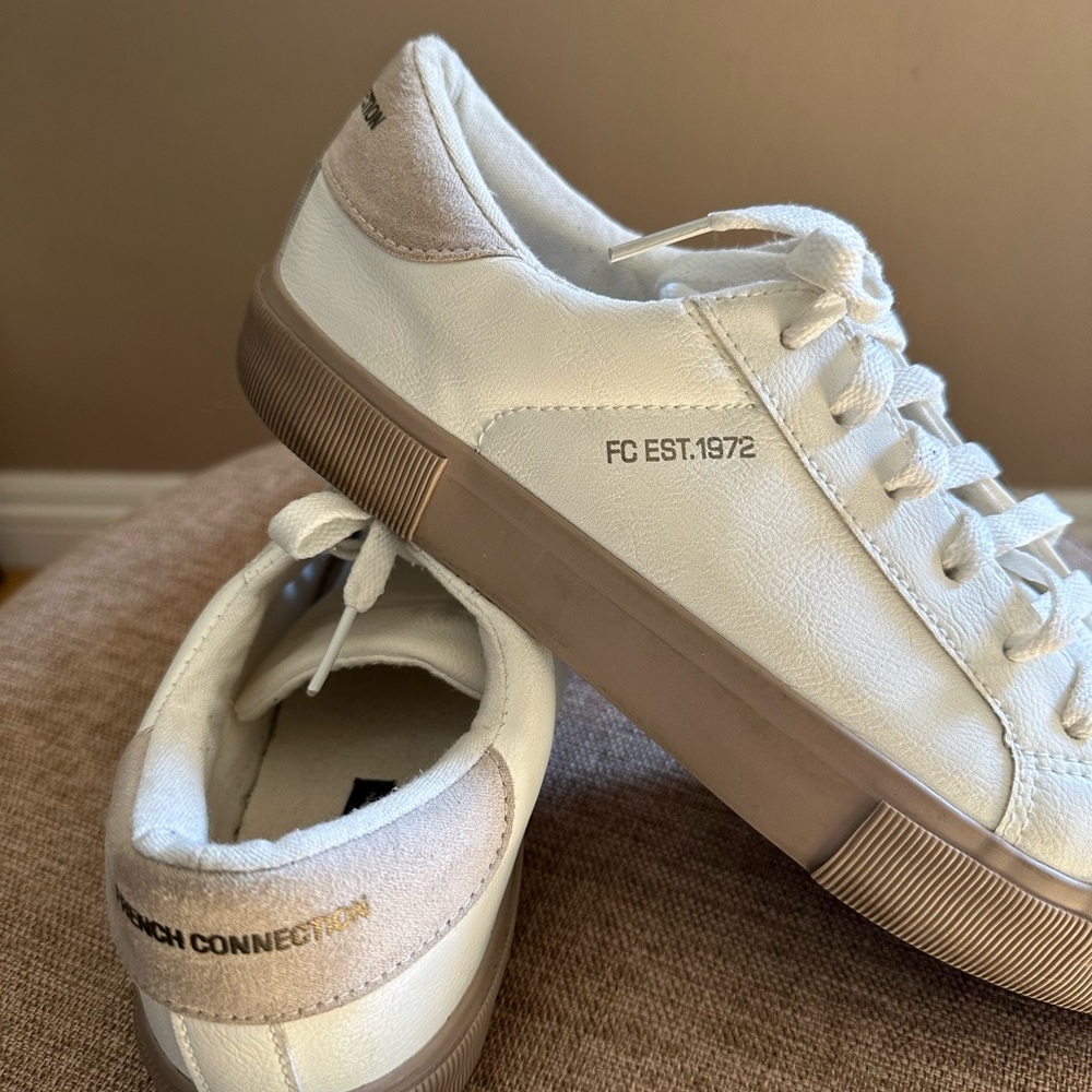 French Connection Cream Sneakers with Brown Sole - Picture 7 of 11